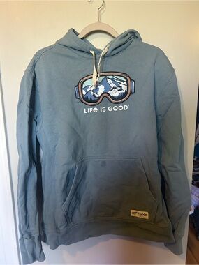 Life is Good Men's Hooded Sweatshirt - Light Blue "Goggles" Graphic